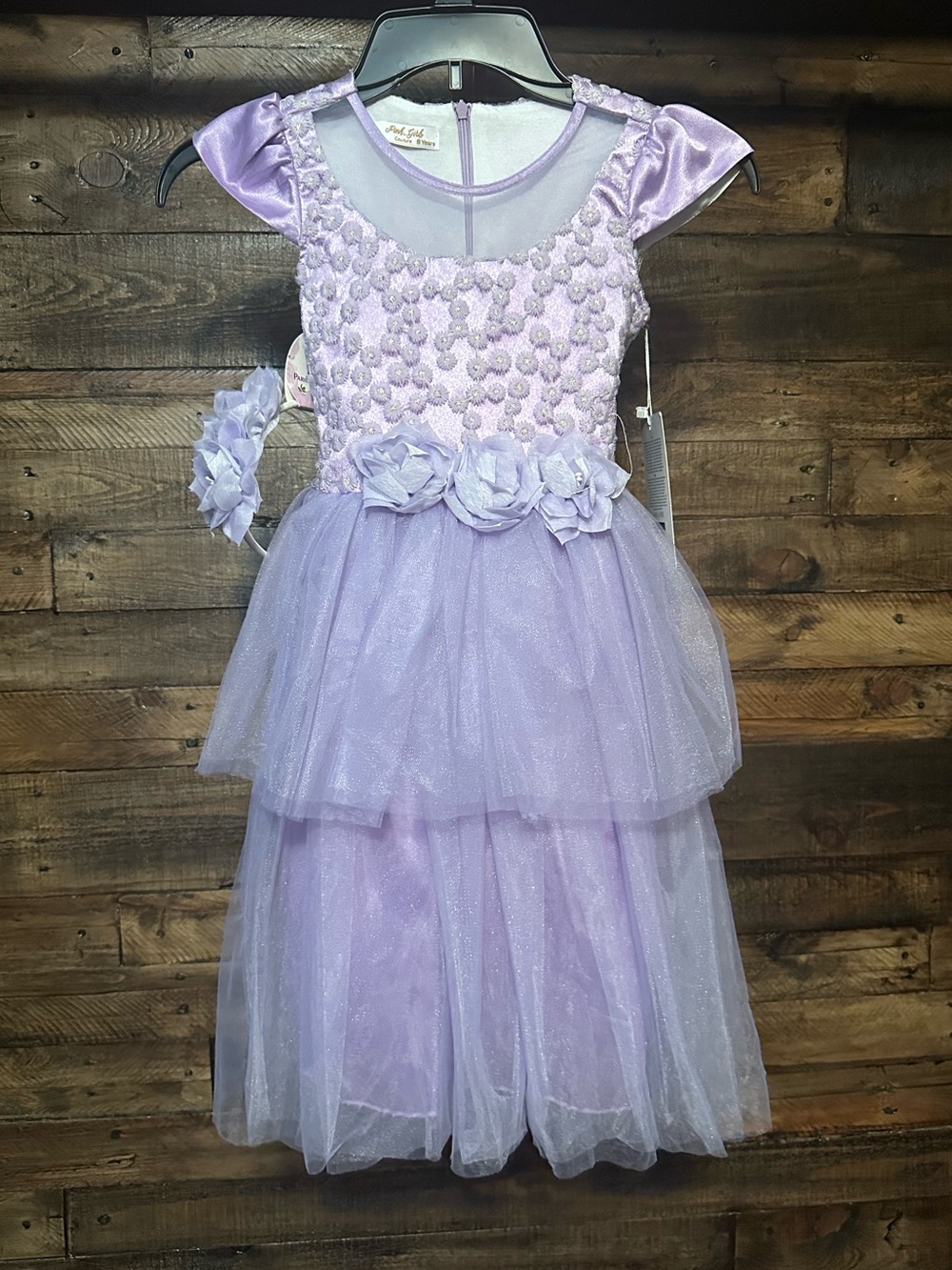 PINK GIRLS Lavender Tulle Dress with Floral Accents